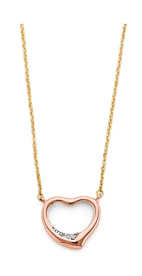 14K Tri Color Gold CZ Pink Heart Necklace