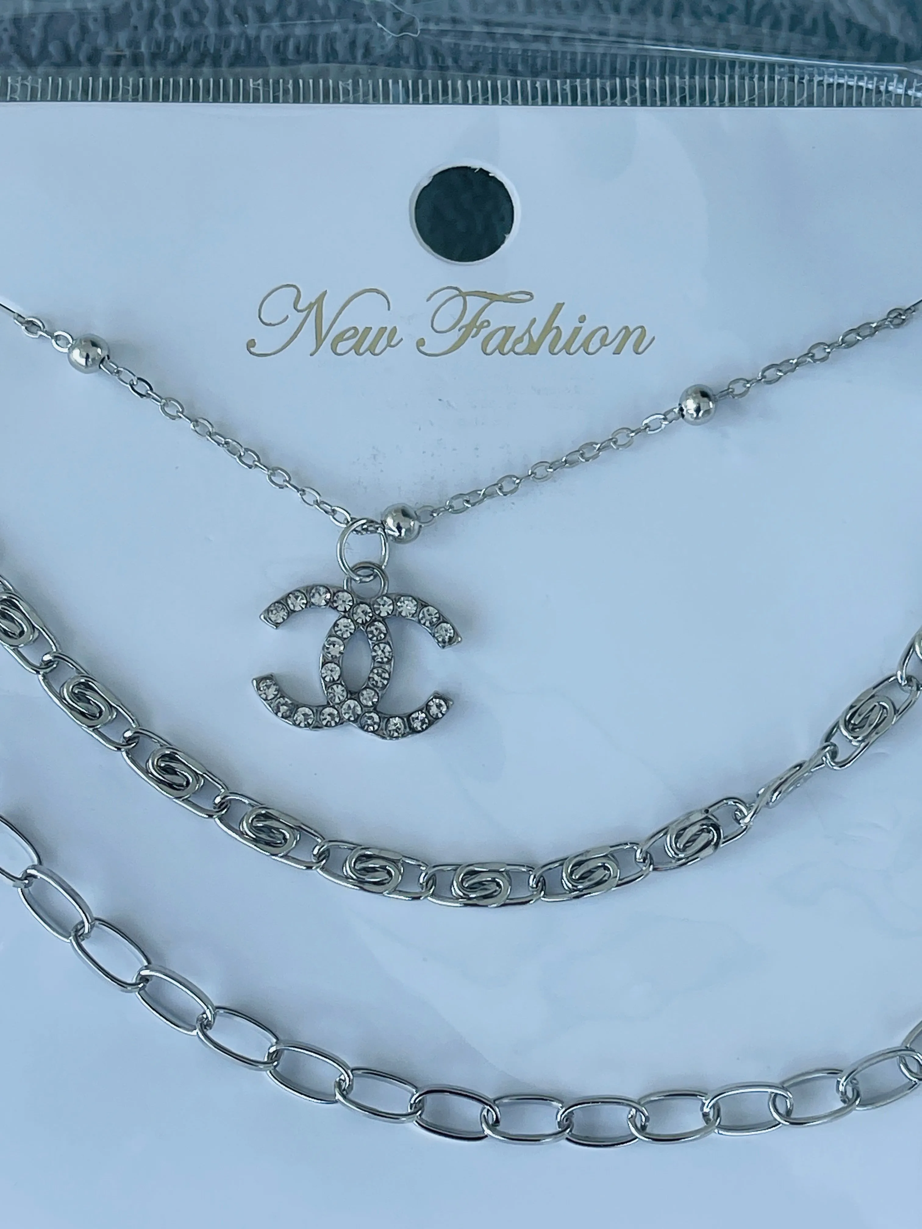 3 Stack Silver CC Necklace