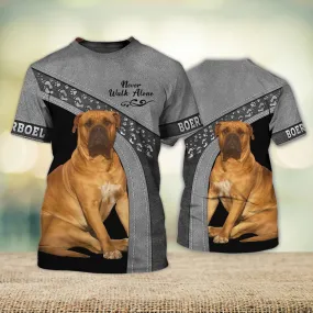 3D Dog T Shirts, Boerboel Love Grey Never Walk Alone All Over Print T-Shirt, Gift For Pet Loves