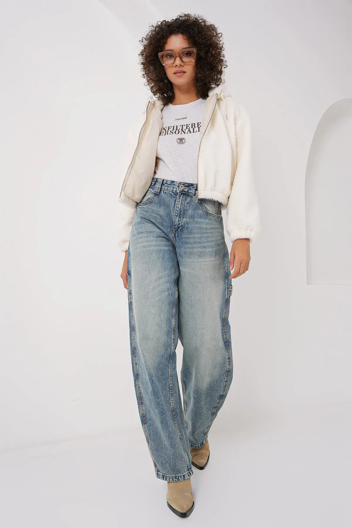 5193 kapüşonlu peluş crop ceket