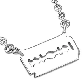 925 Sterling Silver Small Sideways Razor Blade Pendant Necklace