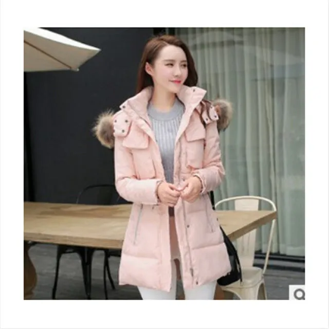 AILOOGE 2017 Winter Jacket Women Thickening Slim Long Cotton Padded Coat Fur Hood Parka Women Manteau Femme