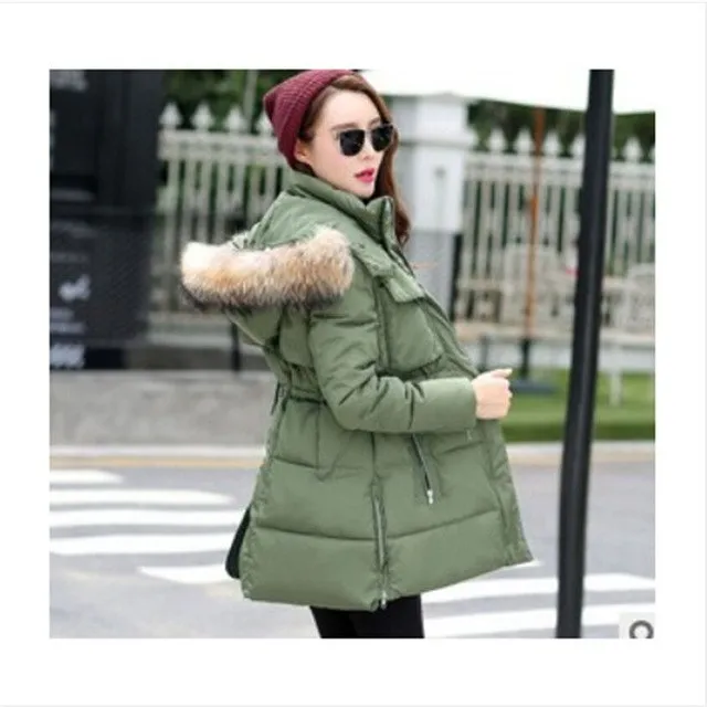 AILOOGE 2017 Winter Jacket Women Thickening Slim Long Cotton Padded Coat Fur Hood Parka Women Manteau Femme