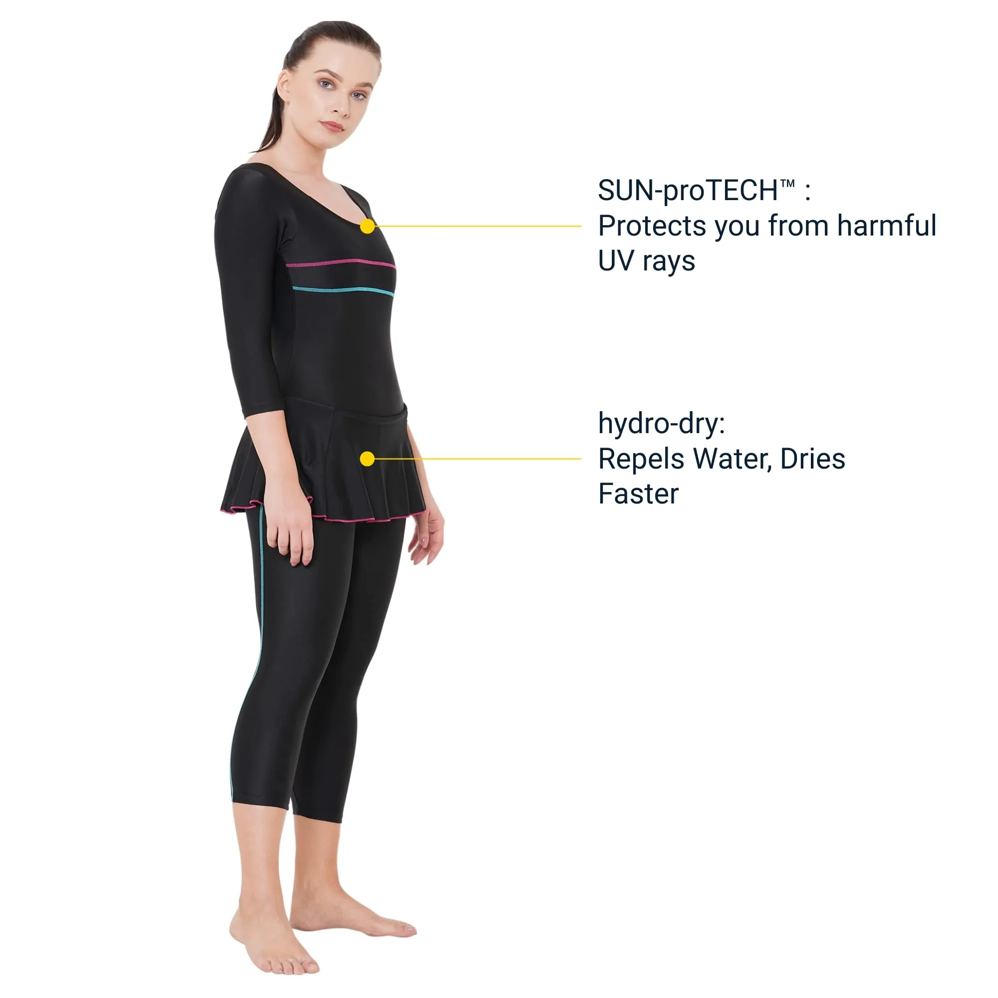 All Day Women's PADDED SWIM DRESS (Full)  (Sun Protected and Chlorine Tested)