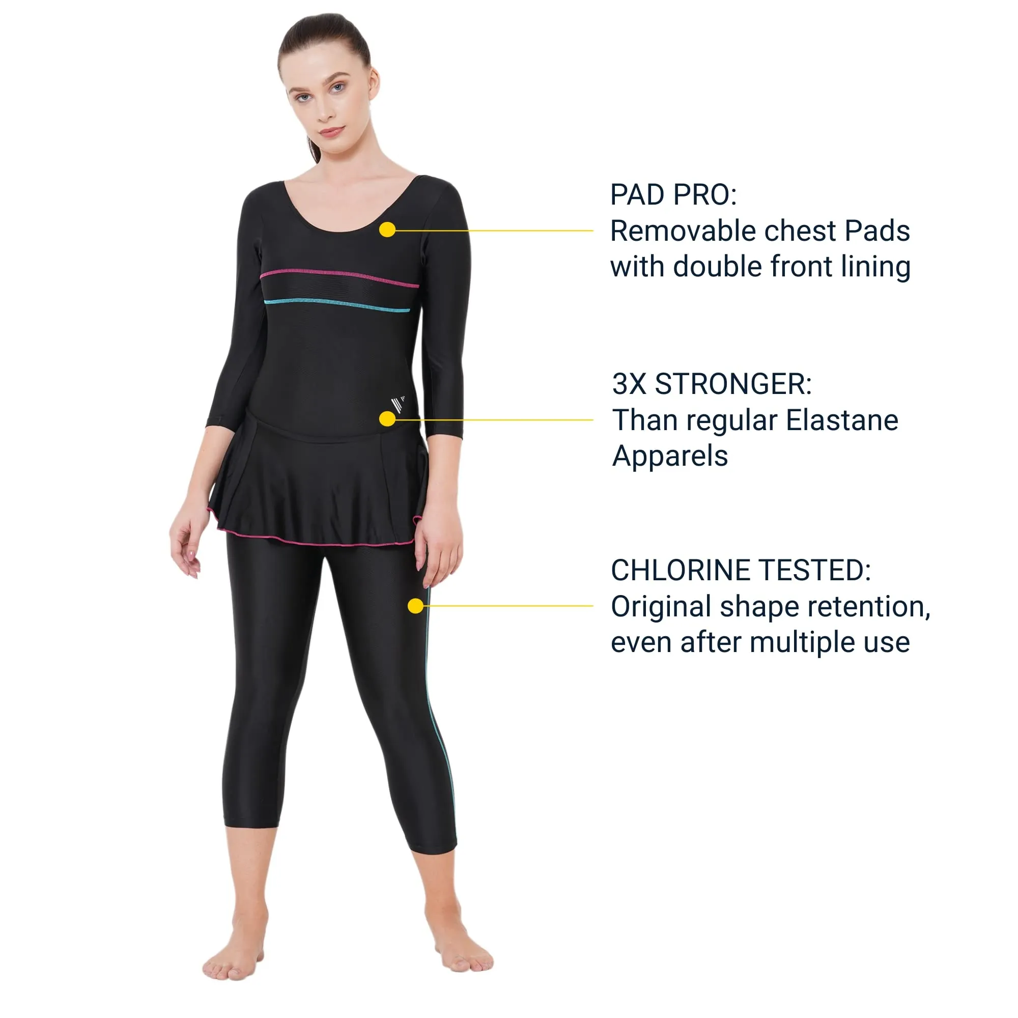 All Day Women's PADDED SWIM DRESS (Full)  (Sun Protected and Chlorine Tested)