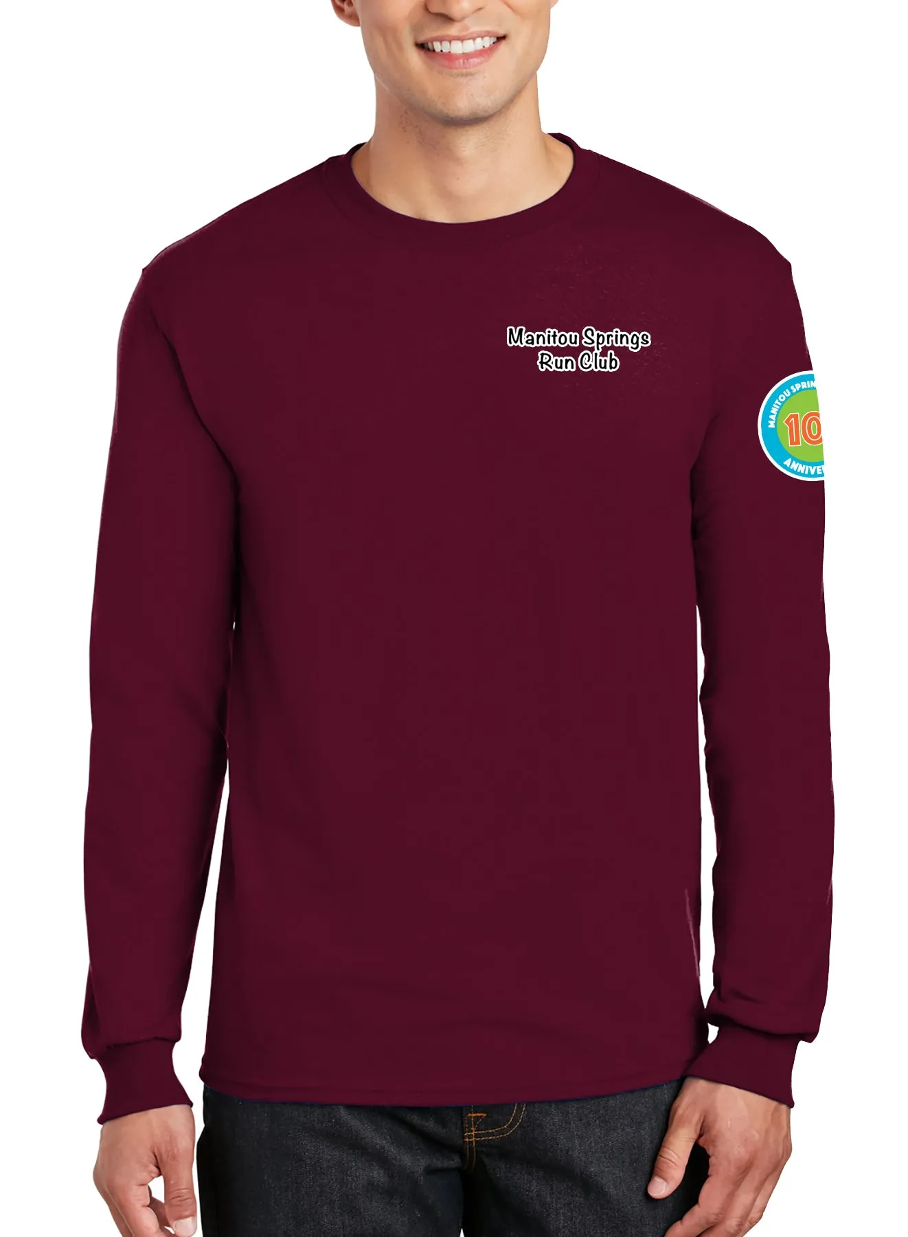 Anniversary Patch Long Sleeve 50-50 Blend Unisex Shirt. This shirt comes in multiple colors.