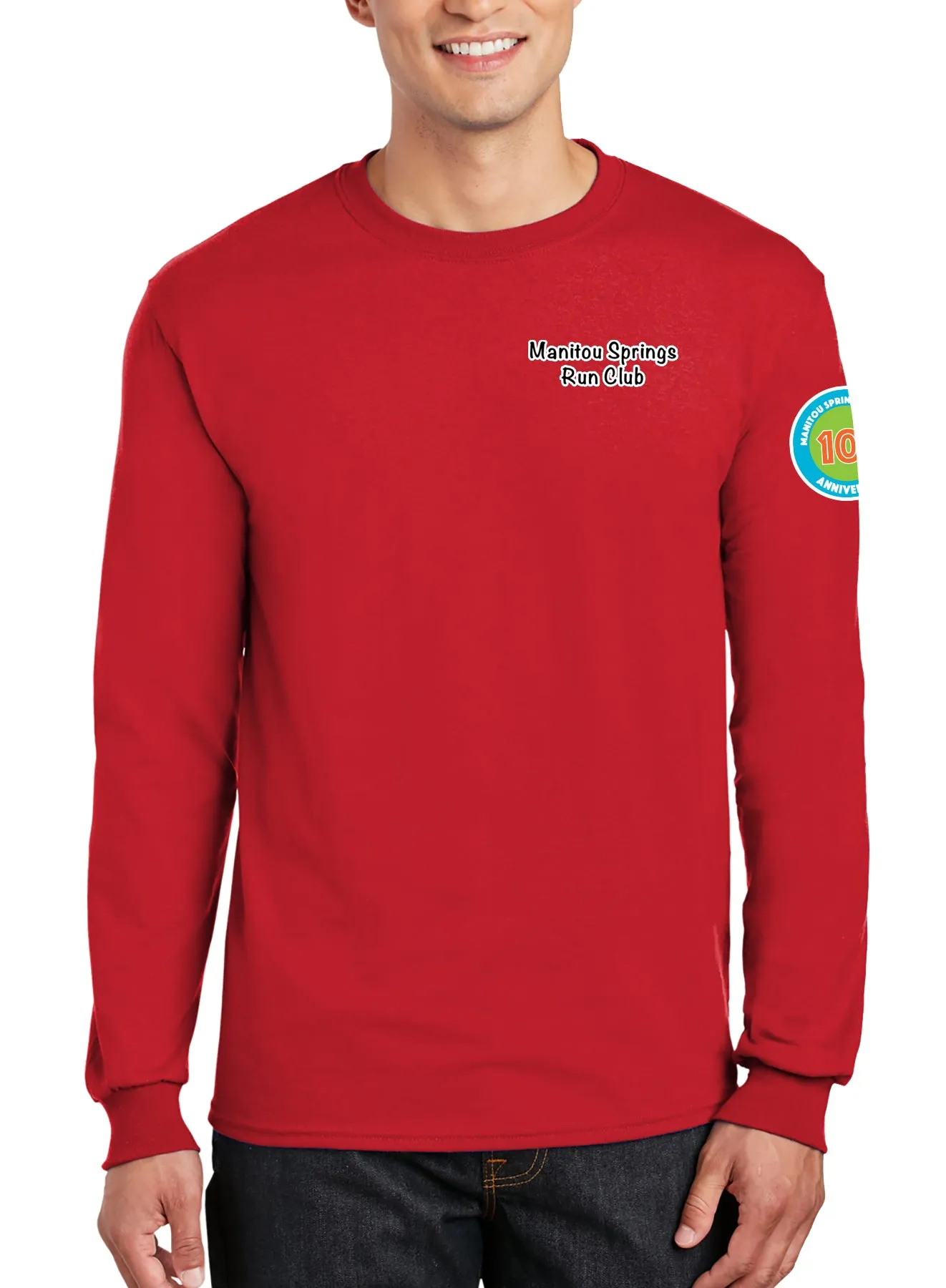 Anniversary Patch Long Sleeve 50-50 Blend Unisex Shirt. This shirt comes in multiple colors.