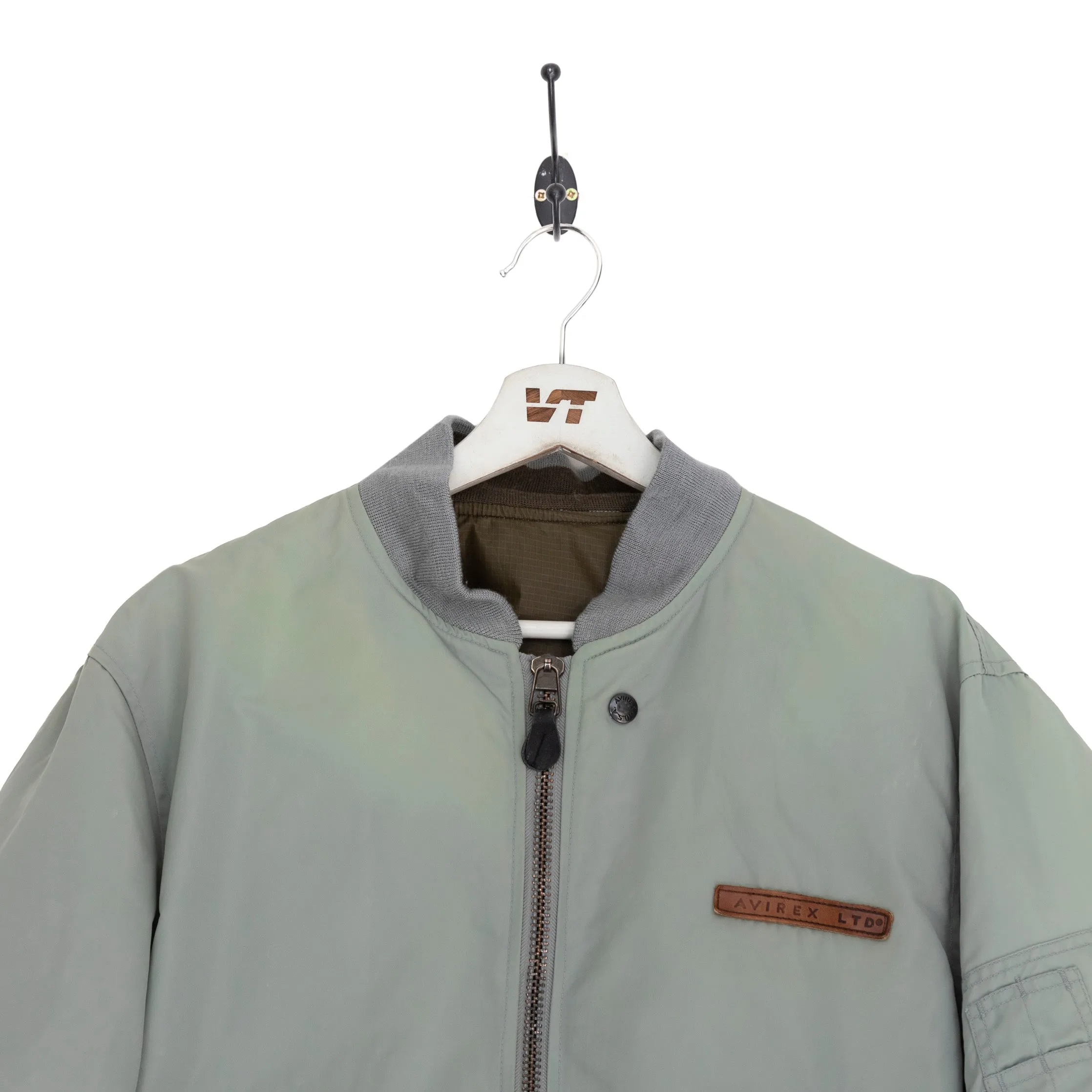 Avirex Sage Green Reversible Bomber Jacket for Men - Stylish & Versatile Outerwear with Lightweight Comfort