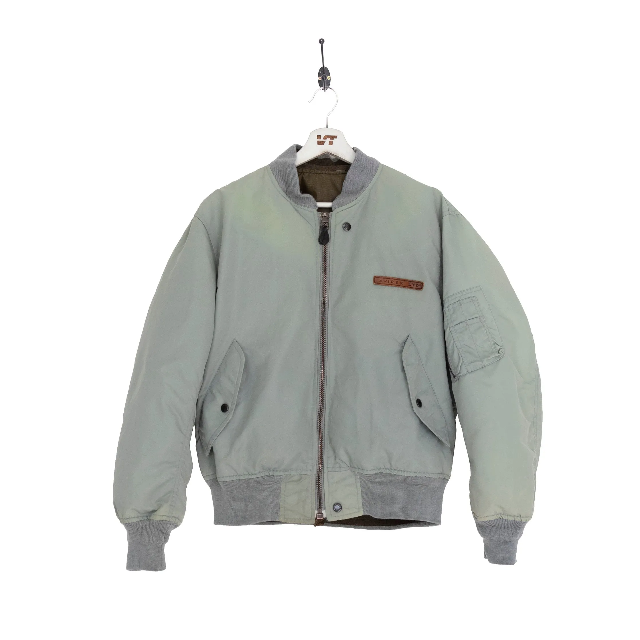 Avirex Sage Green Reversible Bomber Jacket for Men - Stylish & Versatile Outerwear with Lightweight Comfort