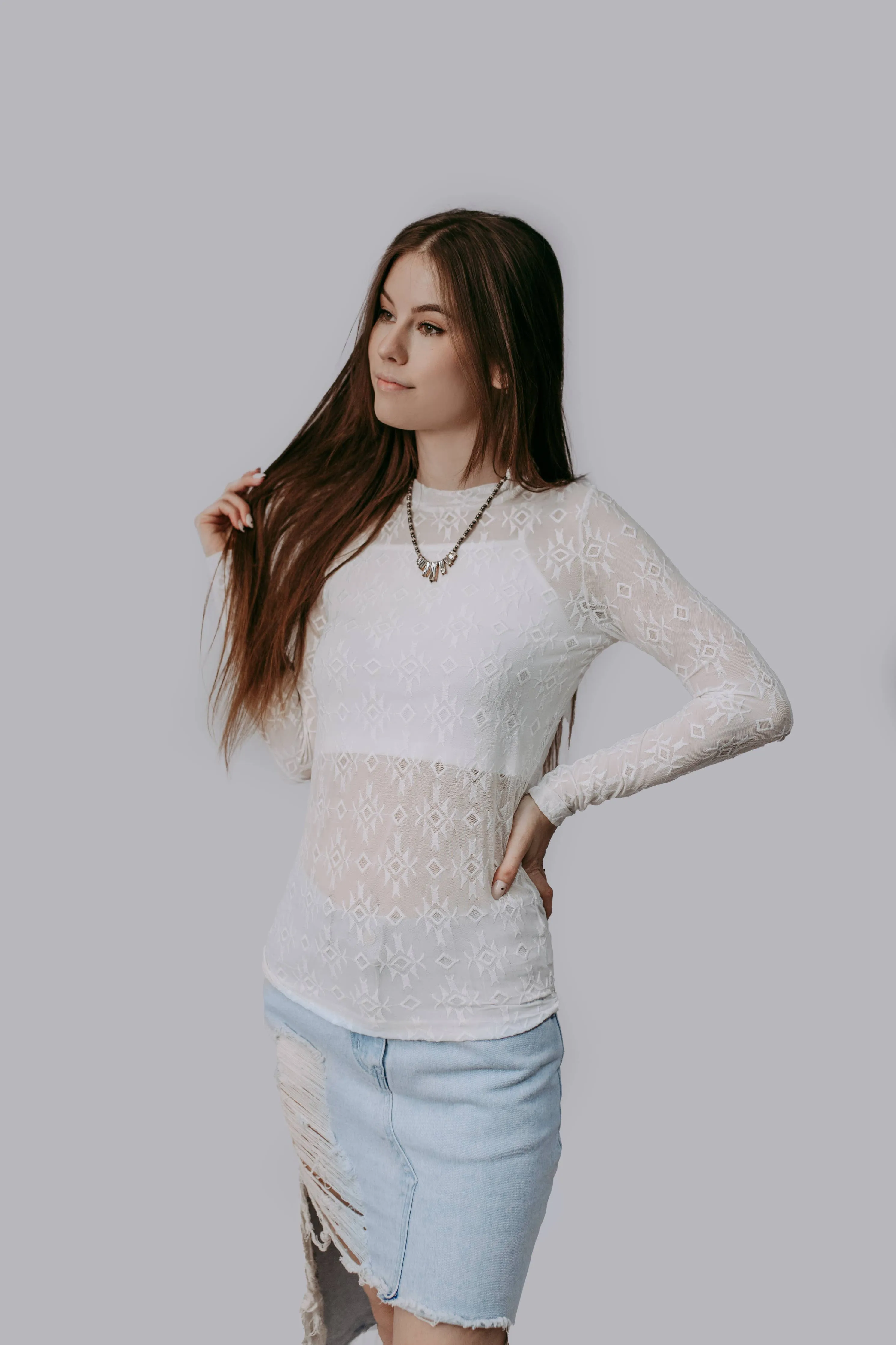 Aztec Womens White Lace Top