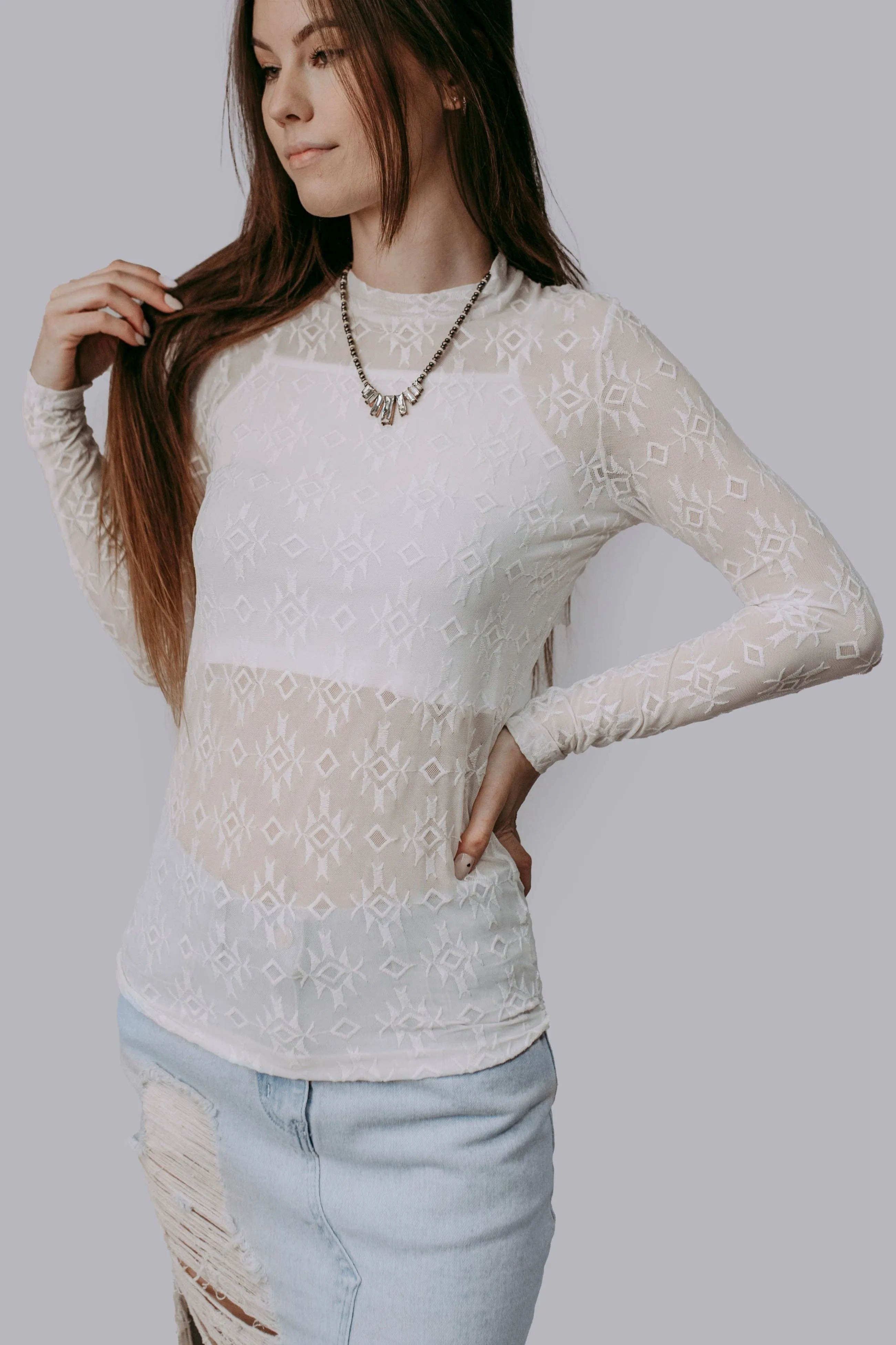 Aztec Womens White Lace Top