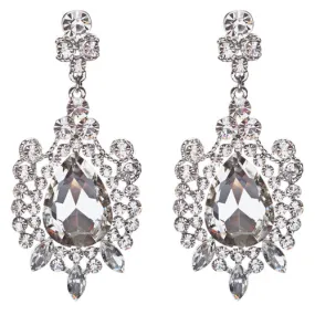 Beautiful Stunning Glamorous Crystal Rhinestone Teardrop Dangle Earrings Silver