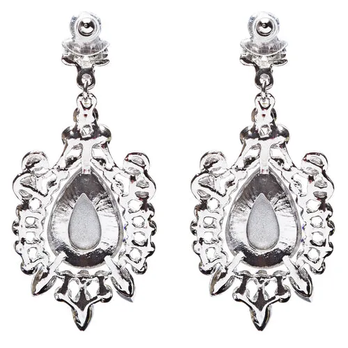 Beautiful Stunning Glamorous Crystal Rhinestone Teardrop Dangle Earrings Silver