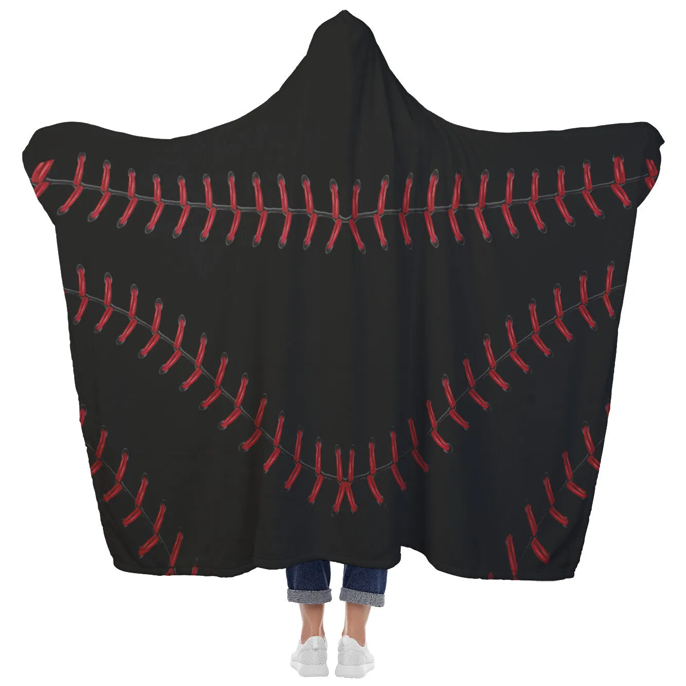 Black Baseball Stitch Hooded Blanket