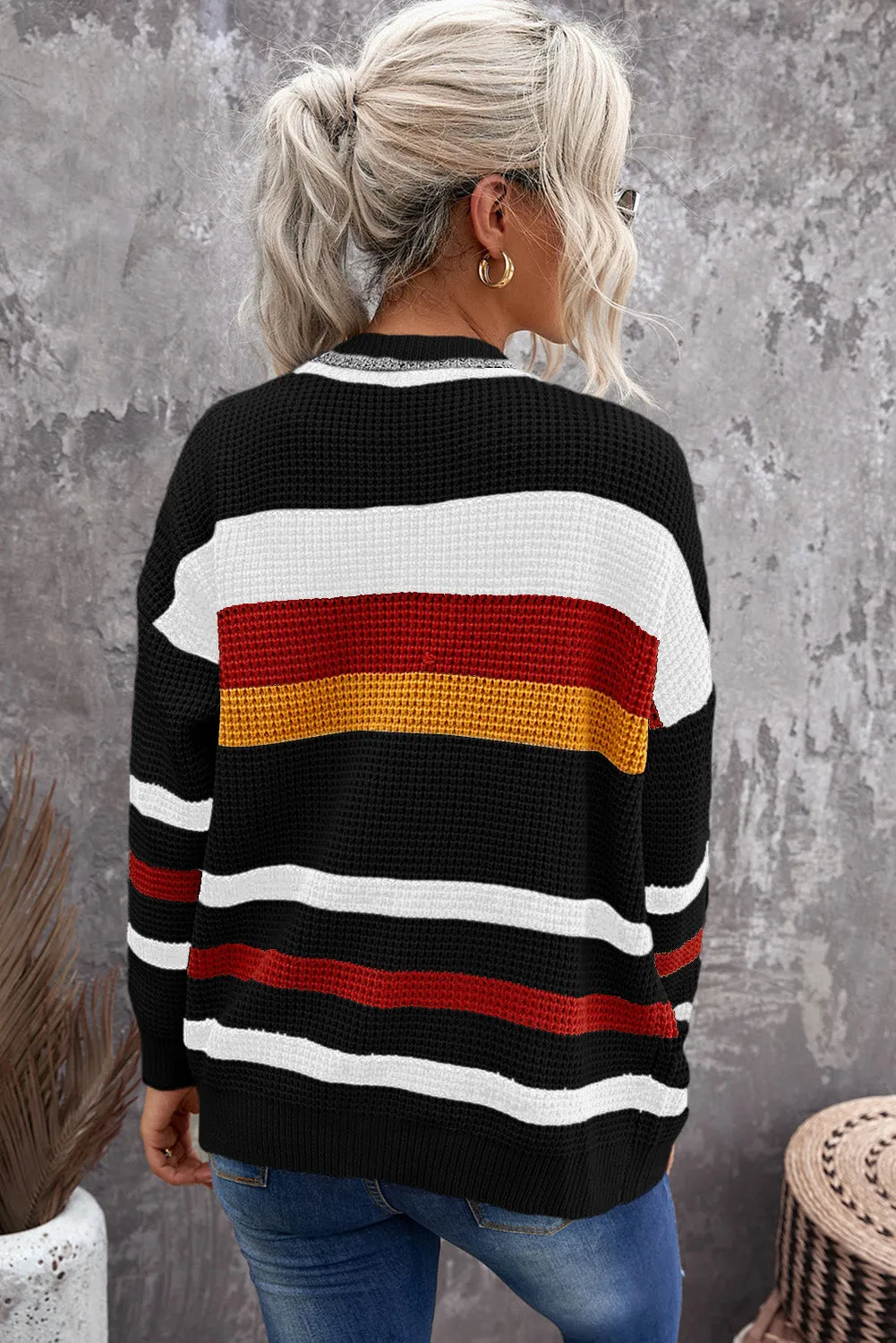 Black Color Block Open Front Pocket Cardigan