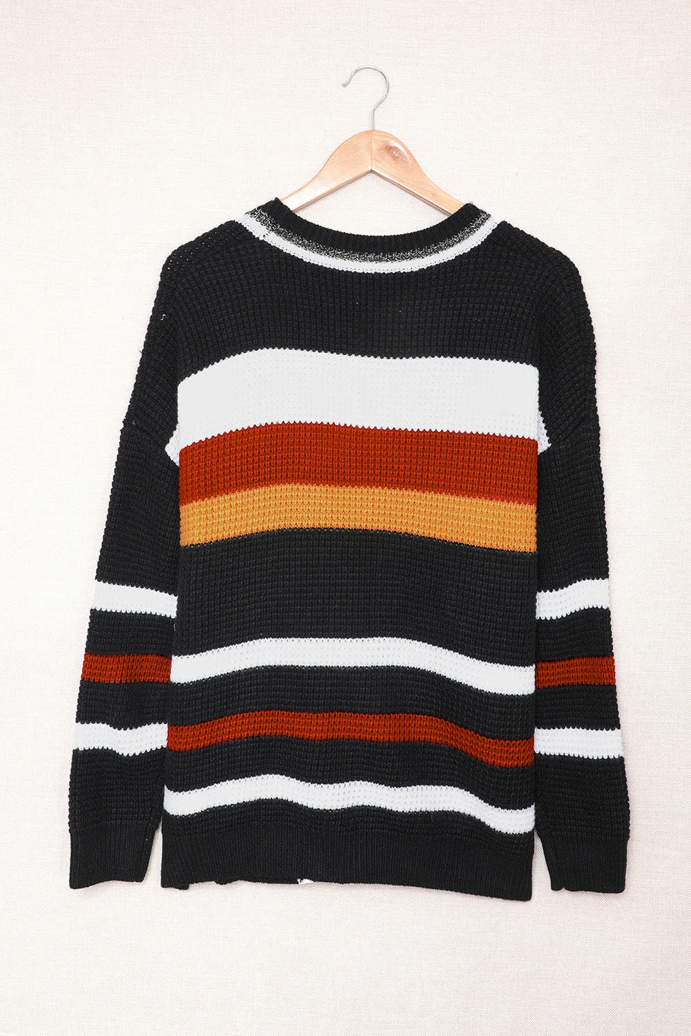 Black Color Block Open Front Pocket Cardigan