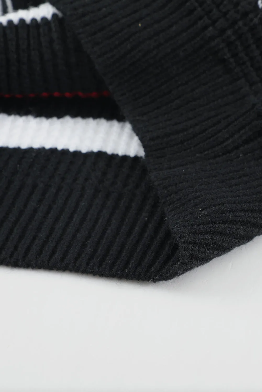Black Color Block Open Front Pocket Cardigan