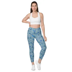 Blue Paisley Crossover leggings with pockets