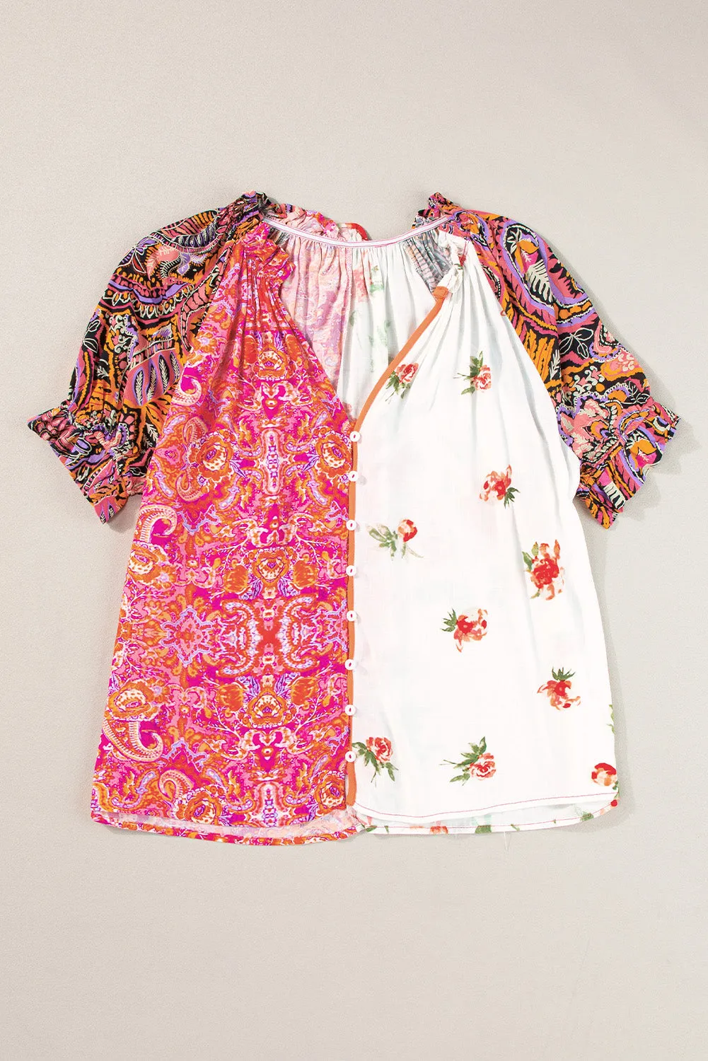 Boho Floral Buttoned Blouse