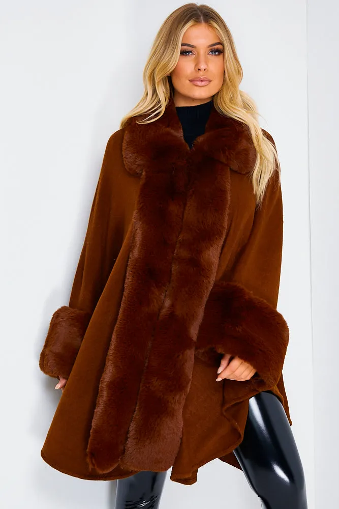 Brown Faux Fur Waterfall Cape