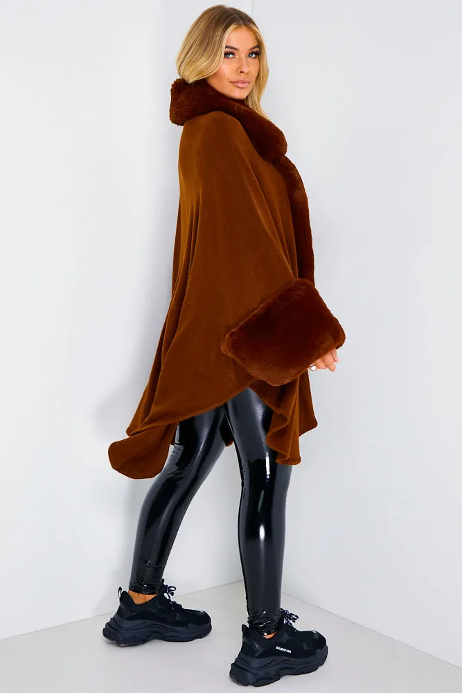 Brown Faux Fur Waterfall Cape