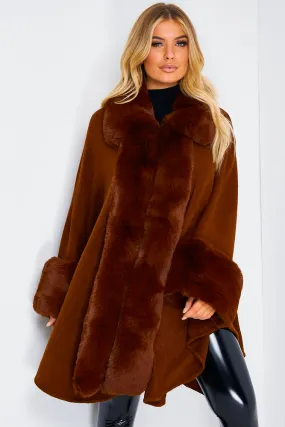 Brown Faux Fur Waterfall Cape