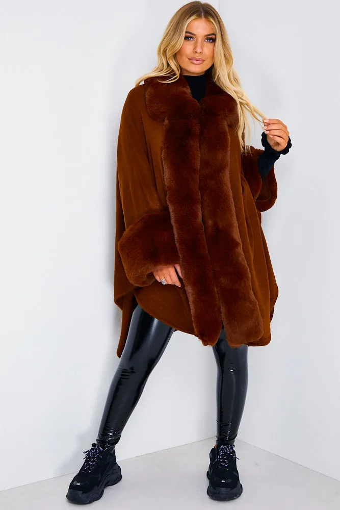 Brown Faux Fur Waterfall Cape