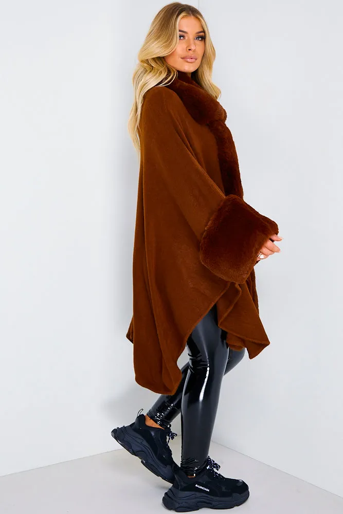 Brown Faux Fur Waterfall Cape