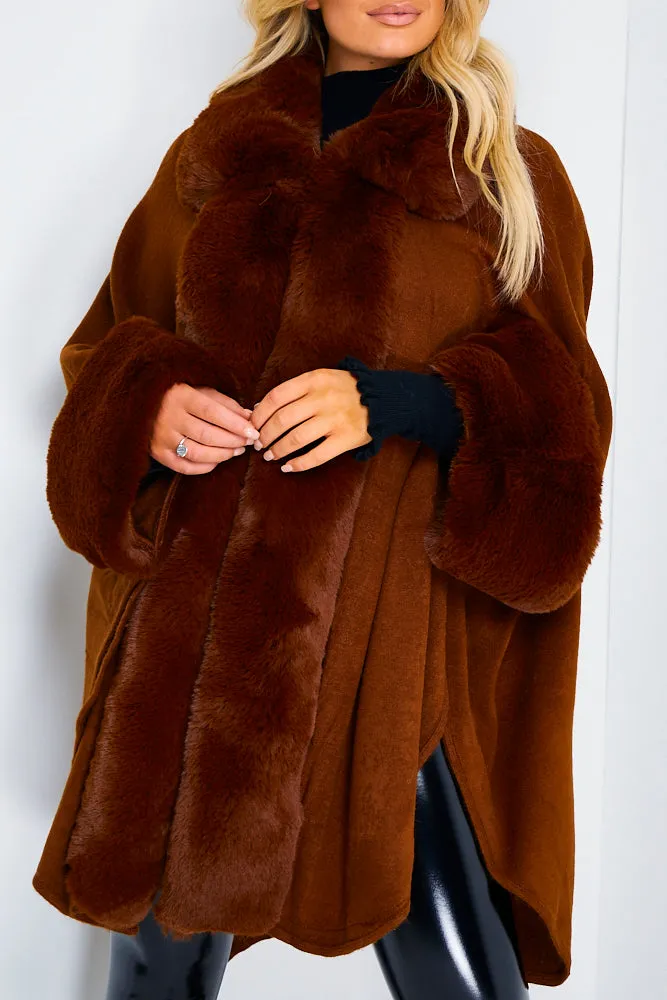 Brown Faux Fur Waterfall Cape