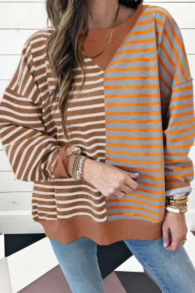 Brown Stripe Oversized Sweatshirt