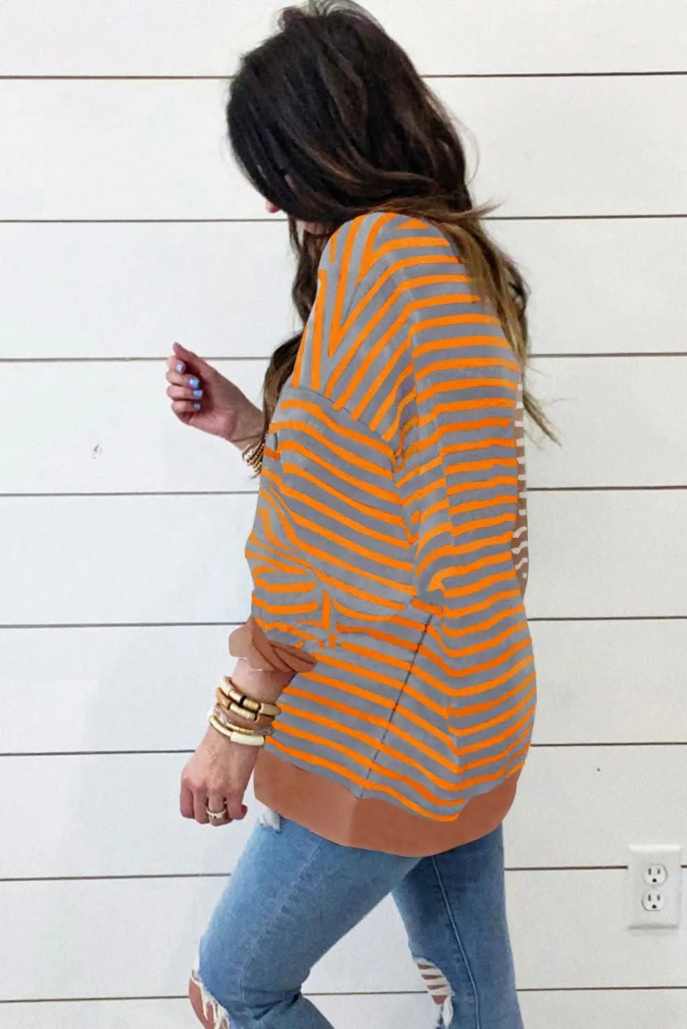 Brown Stripe Oversized Sweatshirt