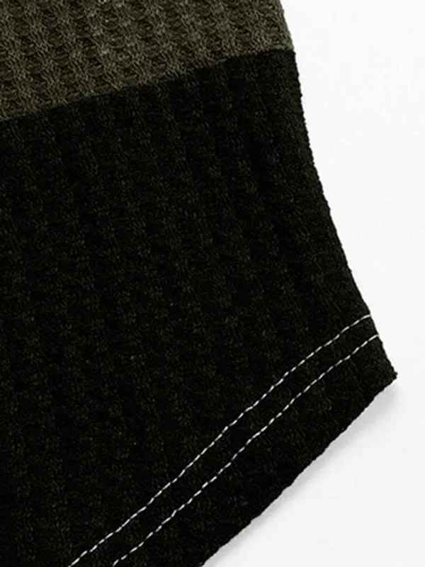 Cozy Knitted V-Neck Sweater in Couture Leopard Patchwork