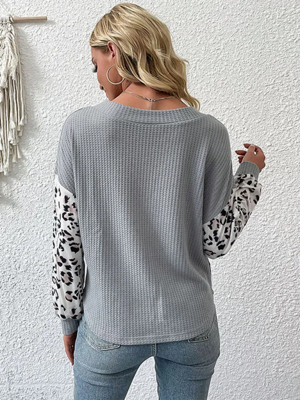 Cozy Knitted V-Neck Sweater in Couture Leopard Patchwork