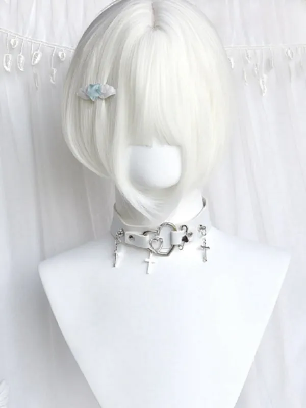 Creamy White Short Bob Cut Wig With Bangs