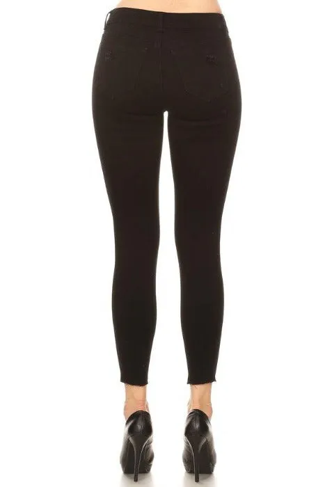 Distressed Black Mid Rise Skinny Jeans with Chewed Hems - EP3001 - 11