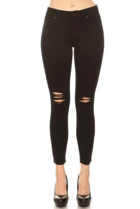 Distressed Black Mid Rise Skinny Jeans with Chewed Hems - EP3001 - 11