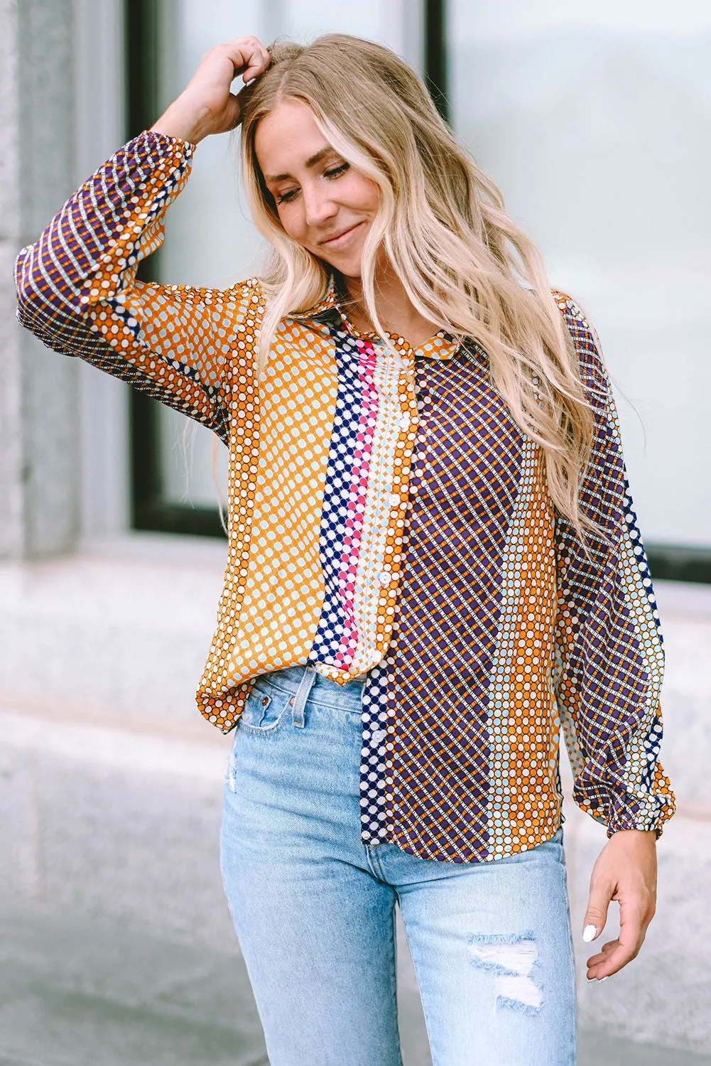 Dot Print Button Down Shift Shirt