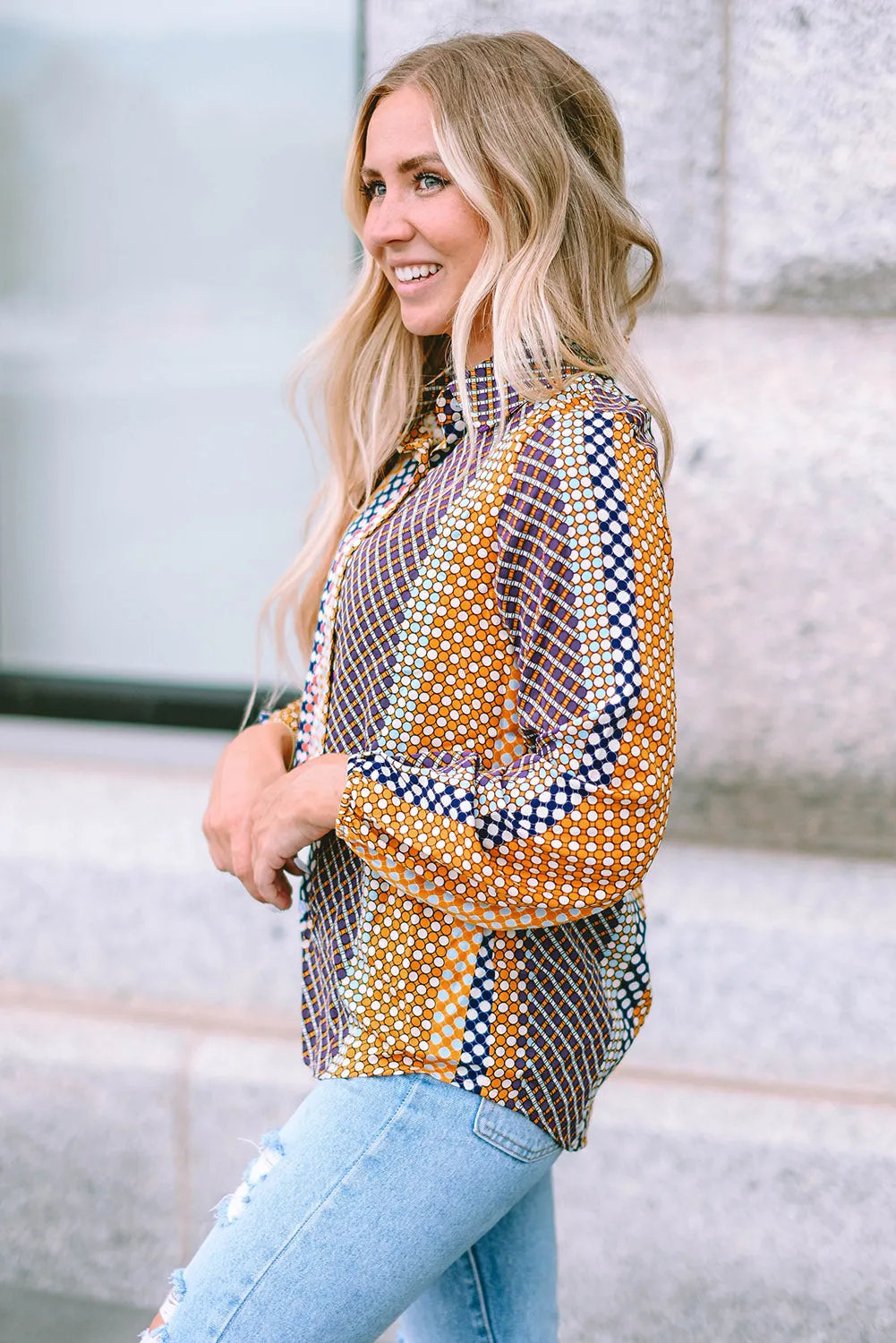 Dot Print Button Down Shift Shirt