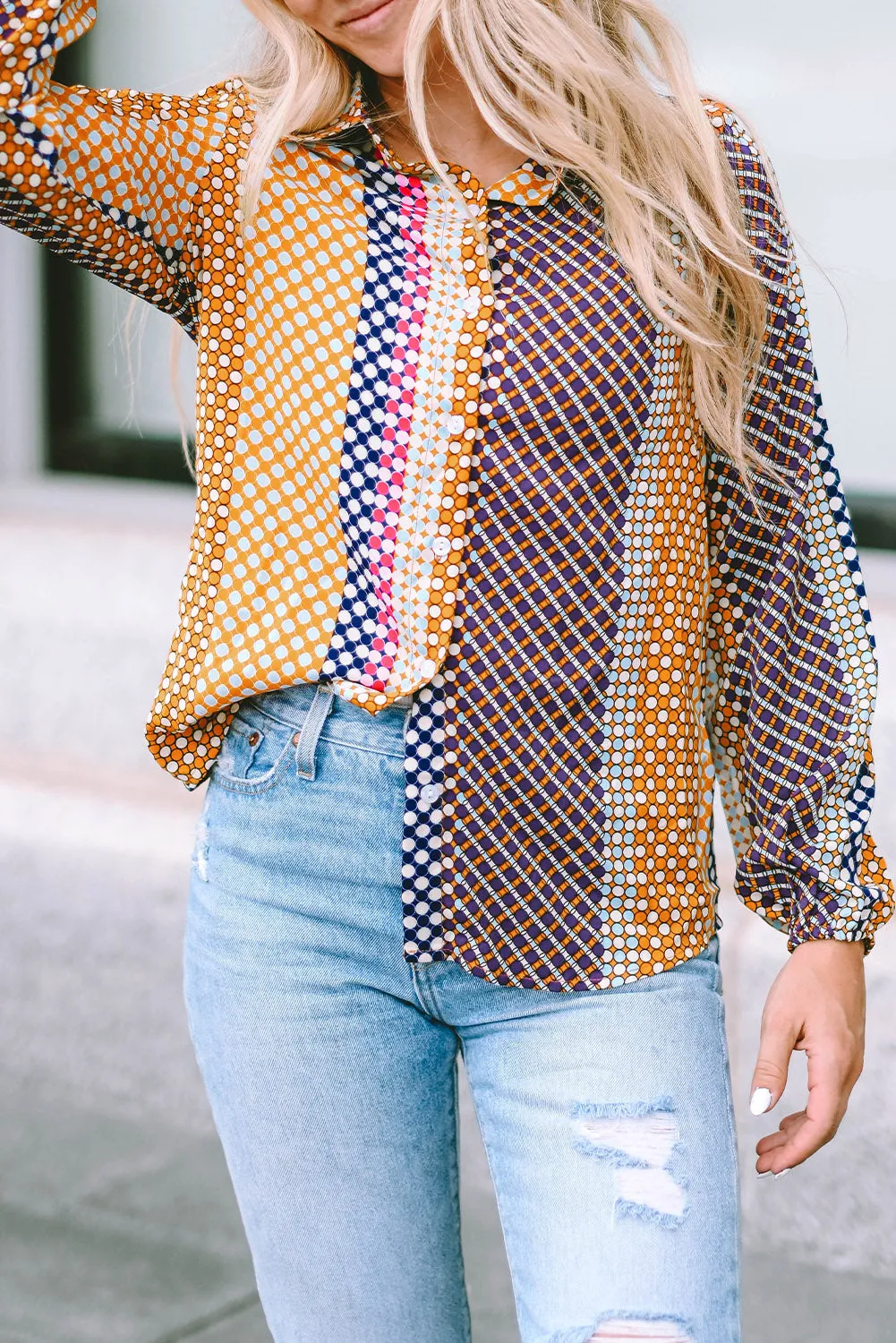 Dot Print Button Down Shift Shirt