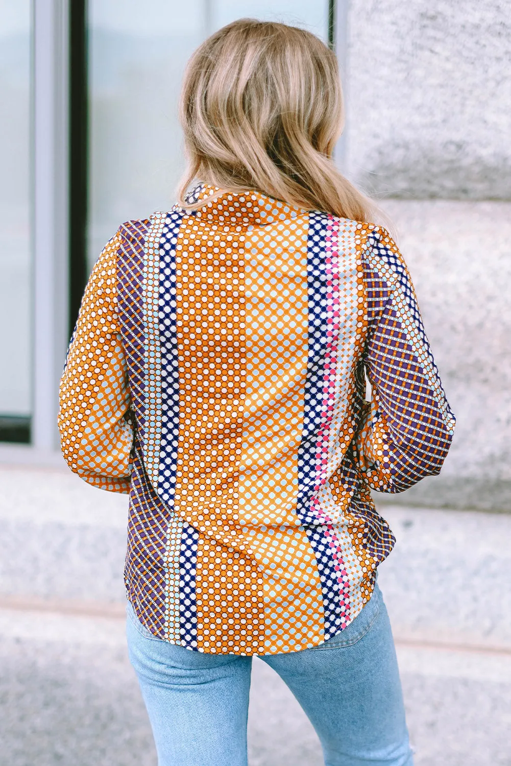 Dot Print Button Down Shift Shirt