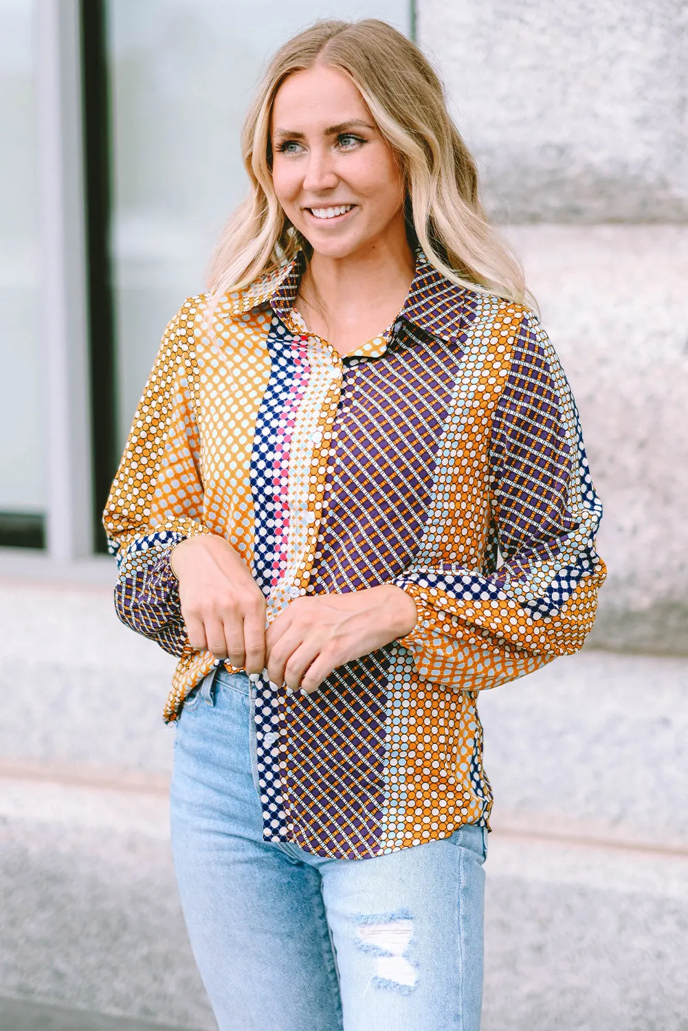 Dot Print Button Down Shift Shirt
