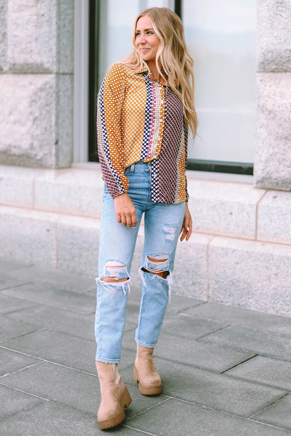 Dot Print Button Down Shift Shirt