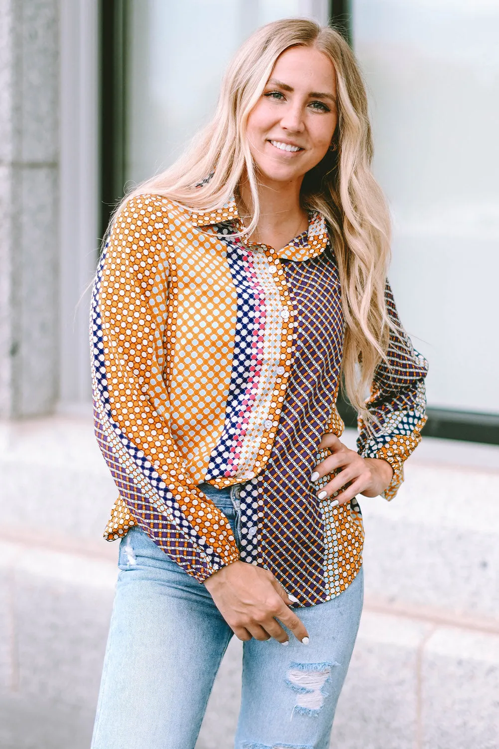 Dot Print Button Down Shift Shirt