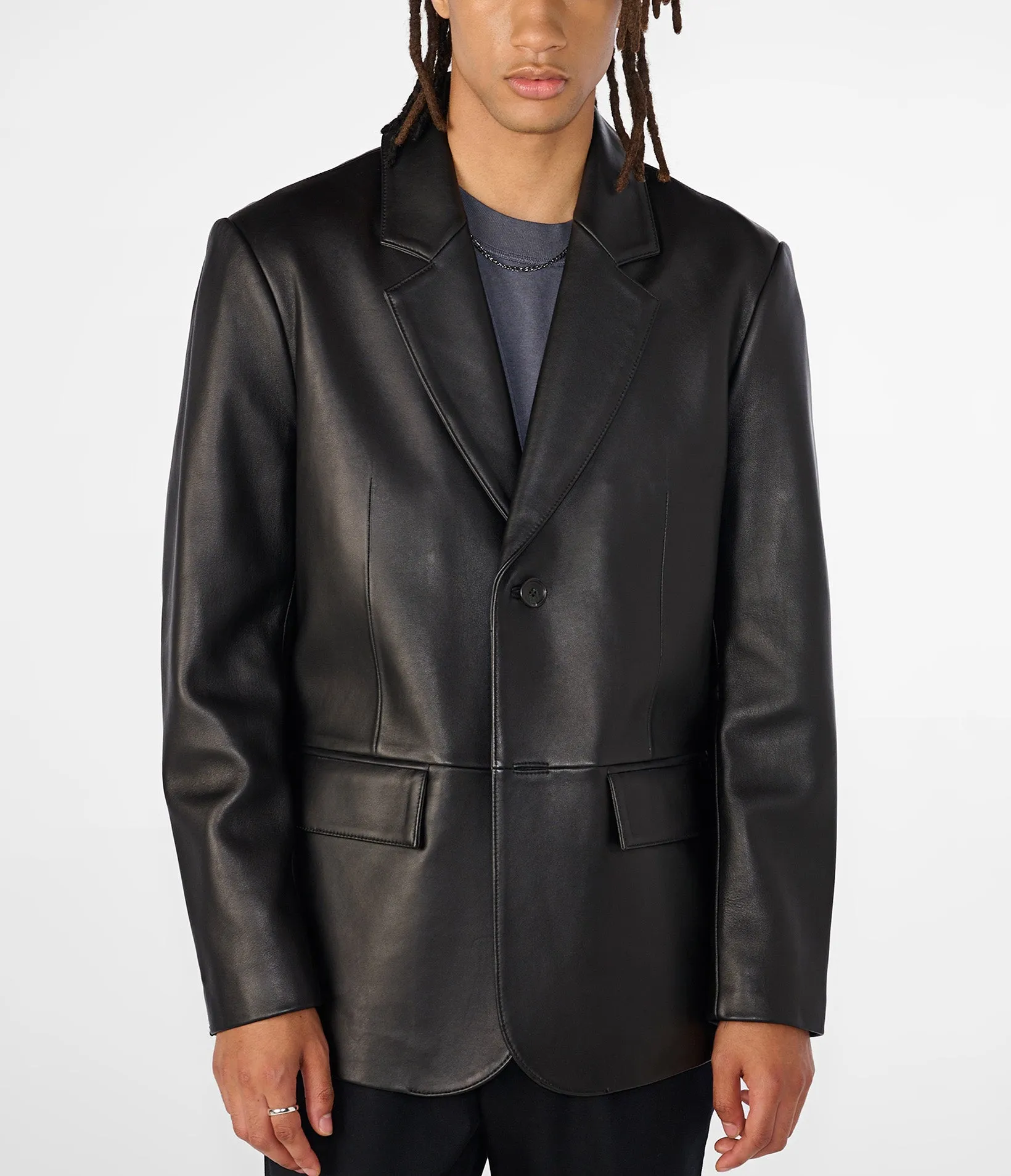 Dylan Two Button Genuine Leather Blazer