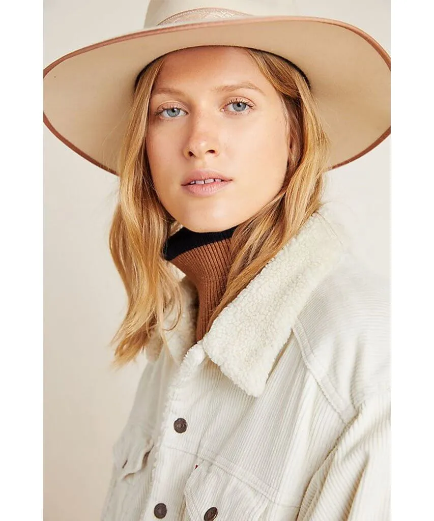 Faux Fur Corduroy Trucker Jacket Ecru