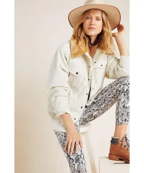 Faux Fur Corduroy Trucker Jacket Ecru