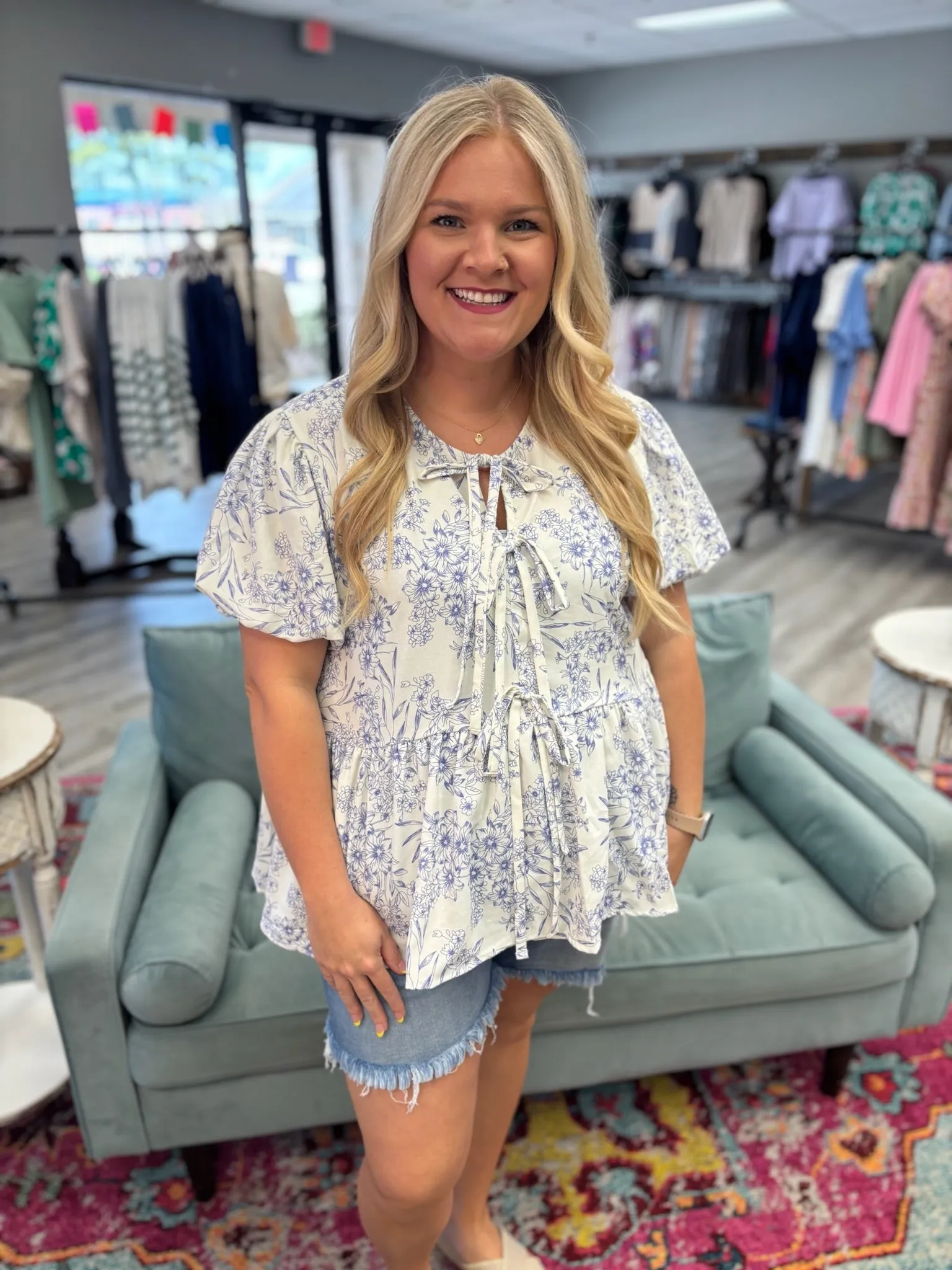 FLORA Floral Ribbon Bow Tie Top