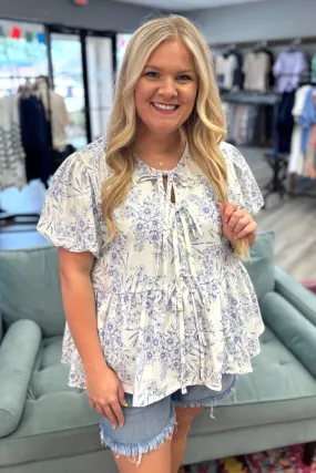 FLORA Floral Ribbon Bow Tie Top