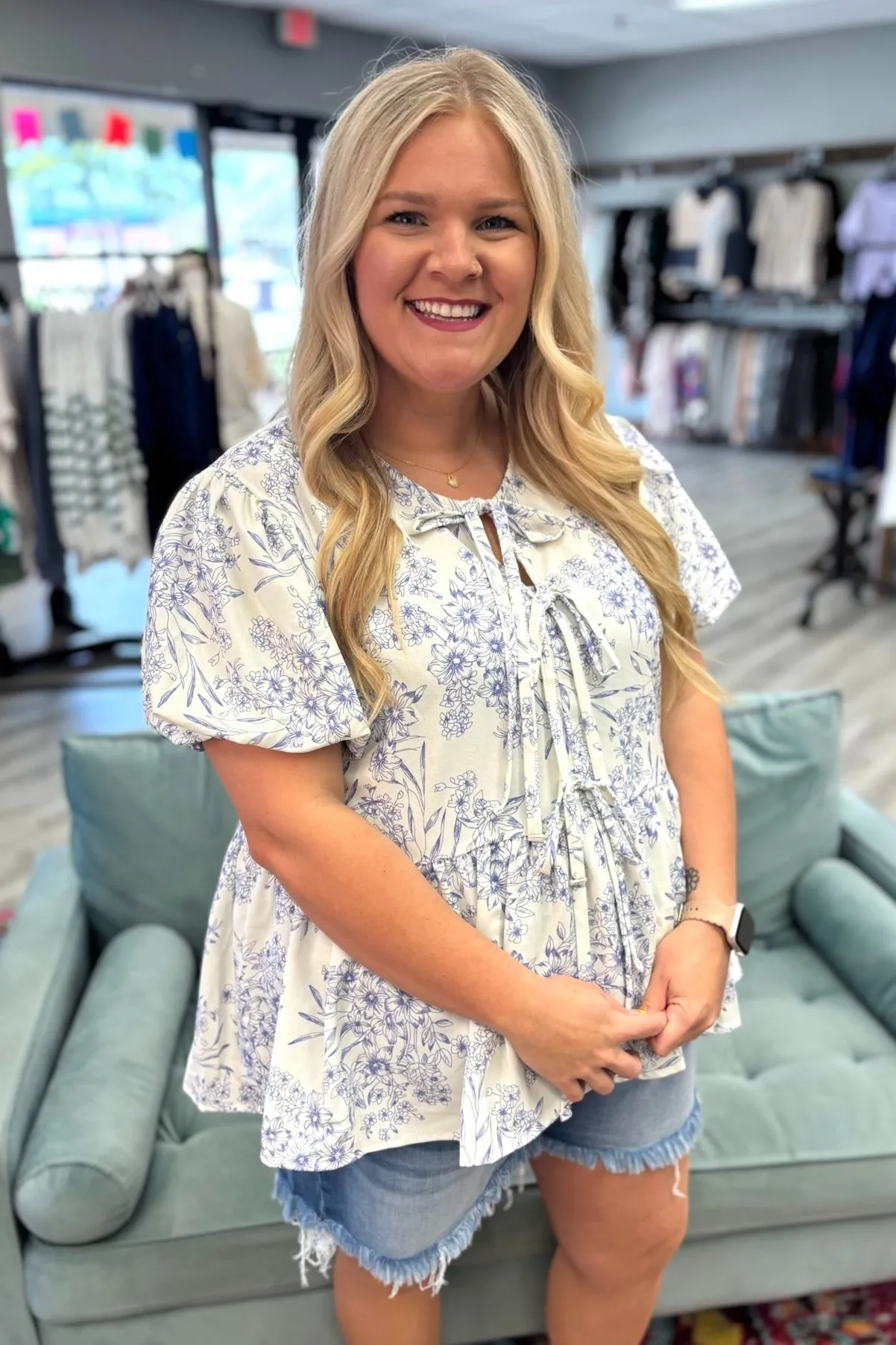 FLORA Floral Ribbon Bow Tie Top