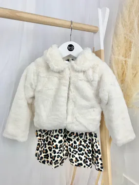 Girls Leopard Dress & Faux Fur Jacket Set